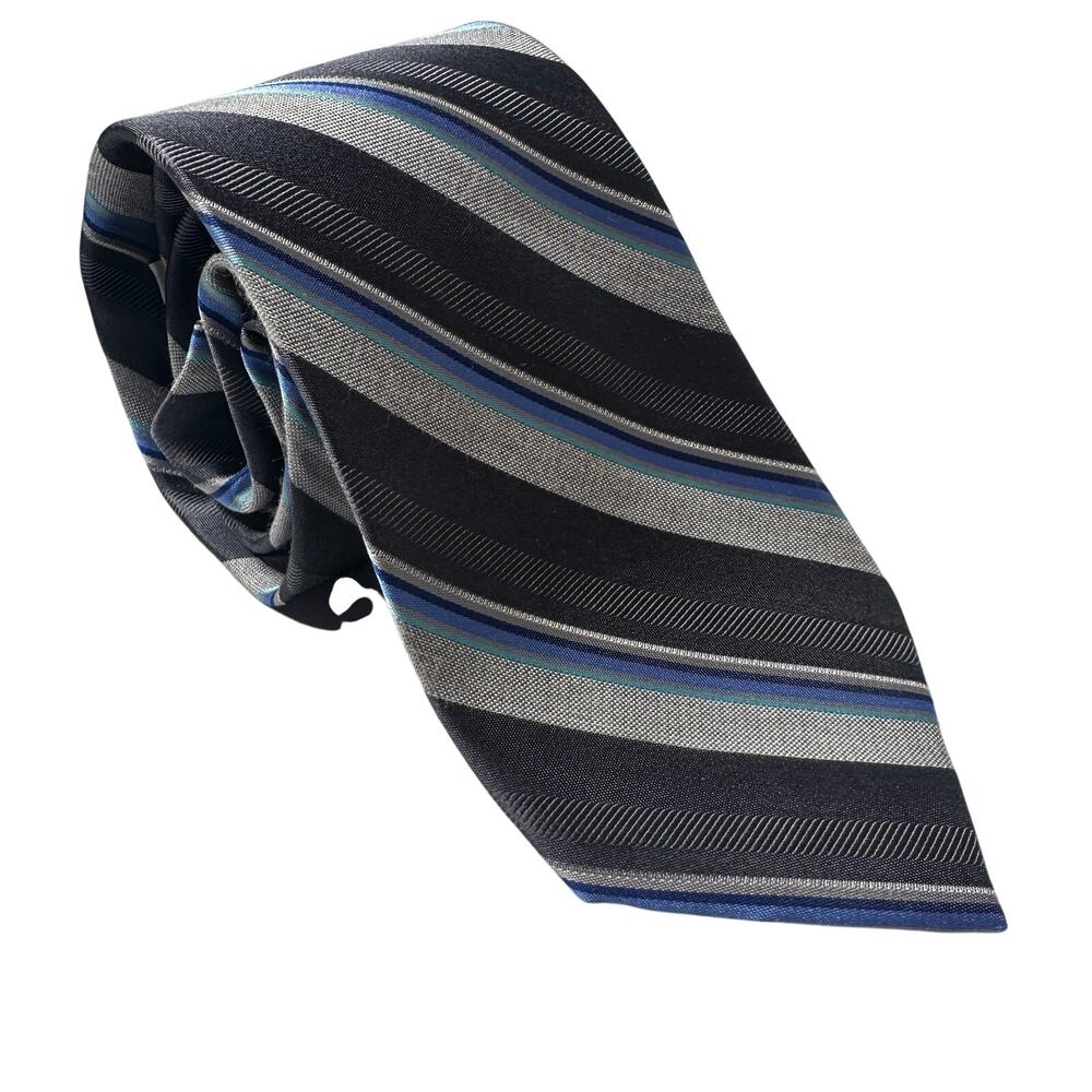 Ryan Seacrest Distinction 3” Slim Tie Gray Blue Striped Modern Officecore